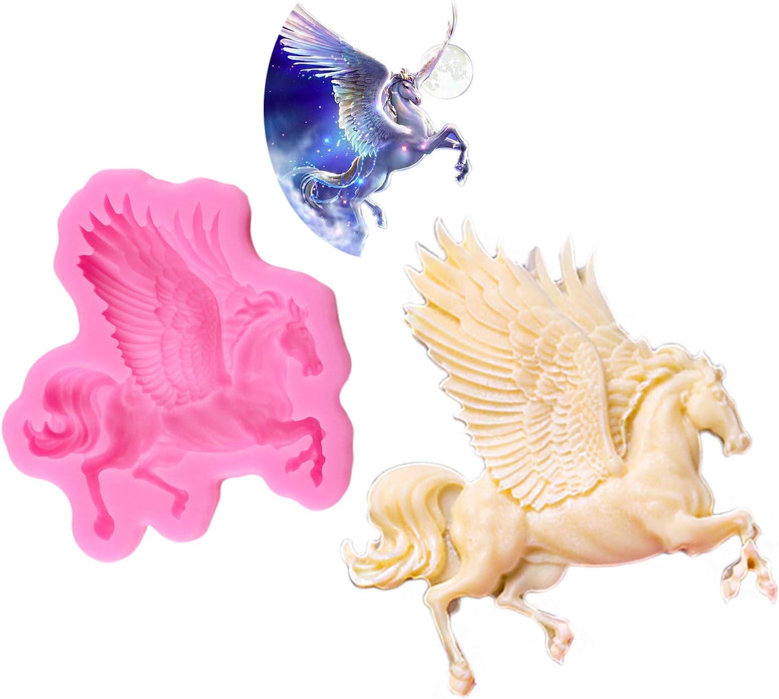 Pegasus Fondant Molds, 3D Unicorn Horse Silicone Molds with Wings Chocolate Mould for Cake Decorating Cupcake Toppers