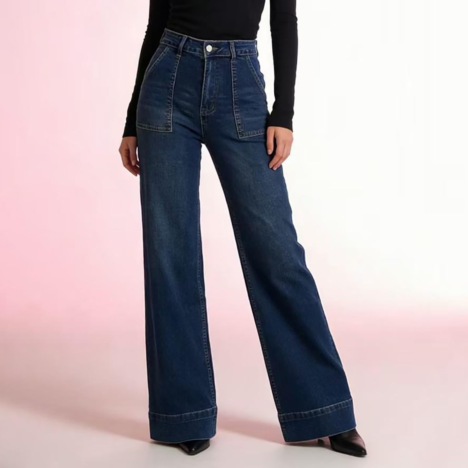 Jeans Donna Larghi Jeans Elasticizzati Gamba Larga Casual Pantaloni Vita Alta Curvy Leggeri Tempo Libero Pantaloni Denim Baggy Larghi Palazzo Taglie Forti Pantalone Comodi Moda Hiphop