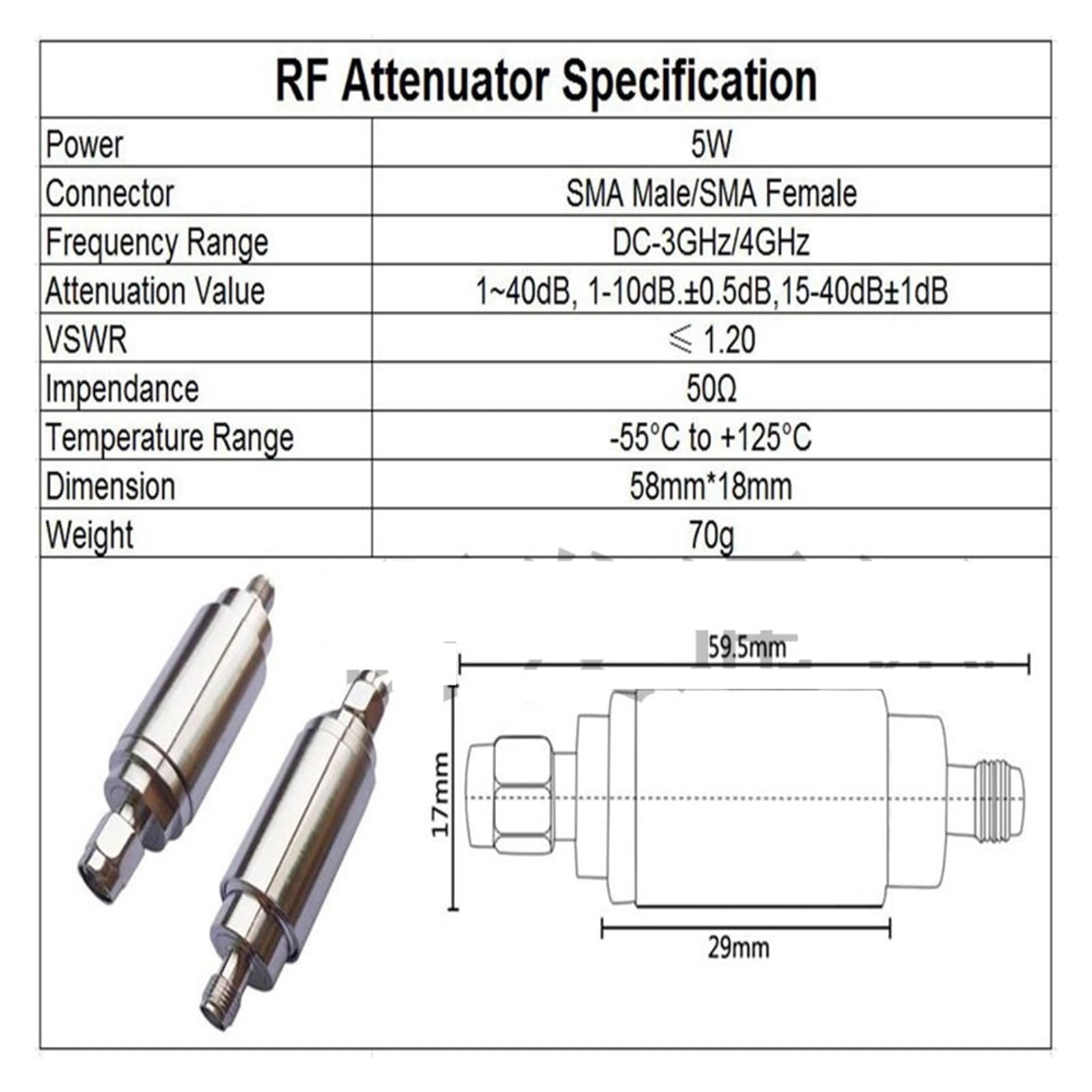 Attenuatore Attenuatore coassiale RF SMA-JK da 5 W, 0-4 GHz, 0-3 GHz, 1-50 Db(2db 4GHZ)