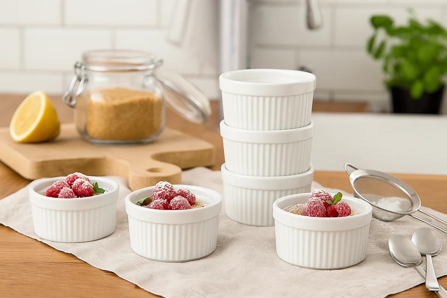 Cookinglife Ramekins/taca na suflet/Creme Brulee miseczka - biała ø 9 cm - 6 sztuk