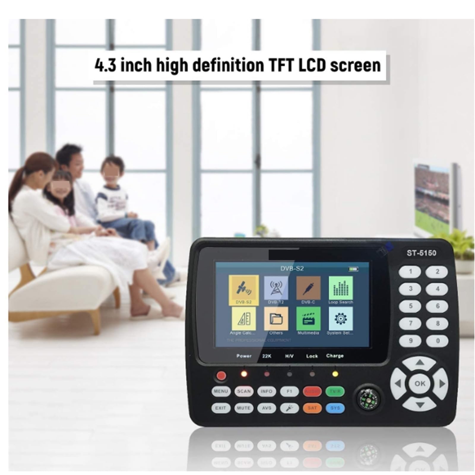 Détecteur De Satellite DVB-T2/DVB S2/DVB C H.265 Combo Sat Finder Dvb T2 Récepteur Satfinder 4.3 "écran LCD Couleur DéTection PréCise