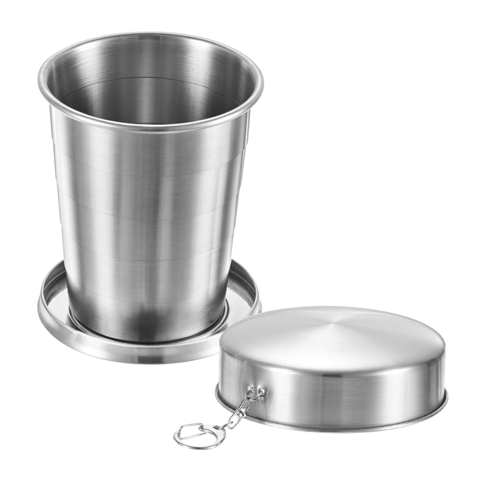 M METERXITY Stainless Steel Collapsible Travel Cup, 15oz(450ml) Reusable Collapsible Metal Cup Portable Foldable Water Bottle with Lid and Keychain for Travel/Camping/Hiking