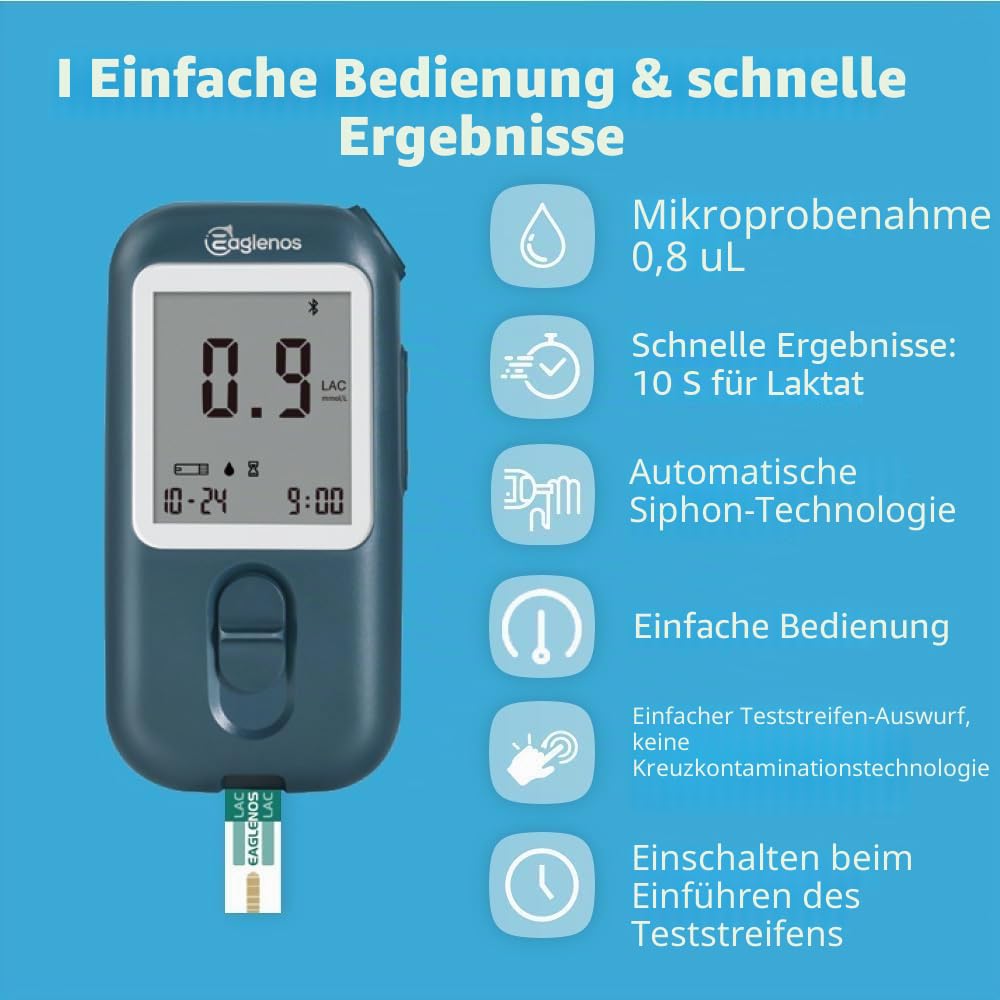 Laktat-Testset, Blutlaktat-Messgerät, 50 Ersatzstreifen und 1 Messstreifen, Messbereich 0,5–28 mmol/l, zur Überwachung der sportlichen Leistung