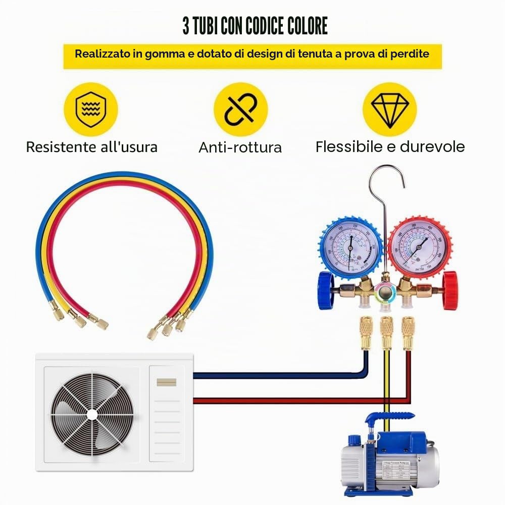 Pompa per Vuoto Aria Condizionata 1.8CFM 1/4hp Pompa per Vuoto Frigorista con Un Misuratore Collettore 1440 RPM Anti-Reflusso Olio per Condizionatore Auto Automobile Riflettore