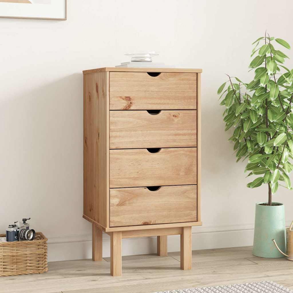 Cassettiera OTTA, 45 x 39 x 90 cm, in legno di pino massiccio, con 4 spaziosi cassetti, stile scandinavo, piano superiore stabile, ideale per soggiorno, camera da letto, corridoio, con