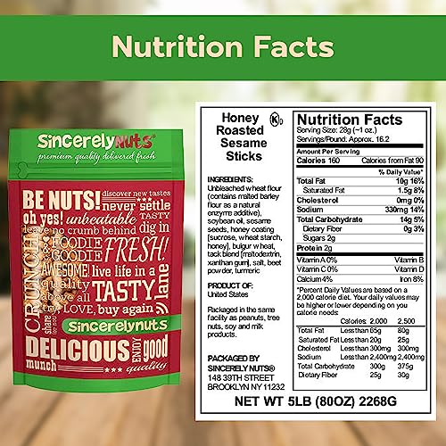 image for Sincerely Nuts Honey Sesame Sticks Snacks, 5lb - Kosher Certified - Cr