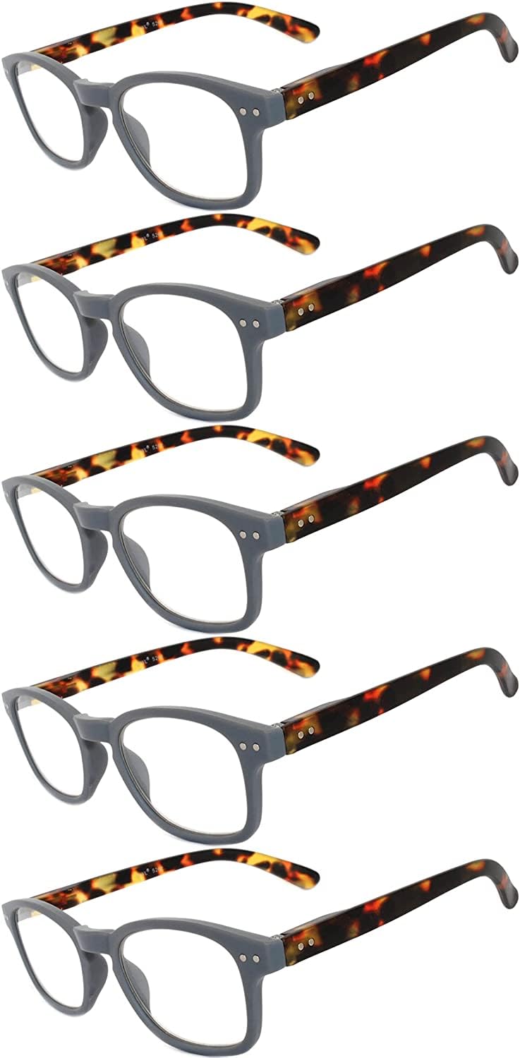OWL 5 Pack Reading Glasses, UV Protected Spring Hinge Reading Eyeglasses for Women & Men, Dark Elegant Readers for Men Women 1.25