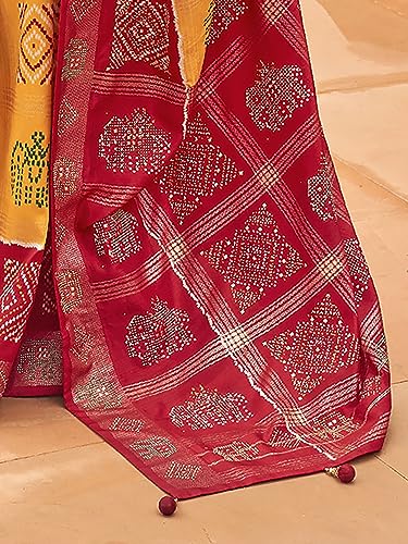 Image of SAREE MALL Women's Embellished Animal Print Patola Silk Saree With Unstitched Blouse Piece Saree