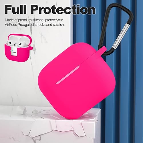 Miniatura 5 de ATUAT Compatible con AirPods 3, funda protectora de silicona para AirPods de tercera generación 2021, carga inalámbrica, color rosa intenso