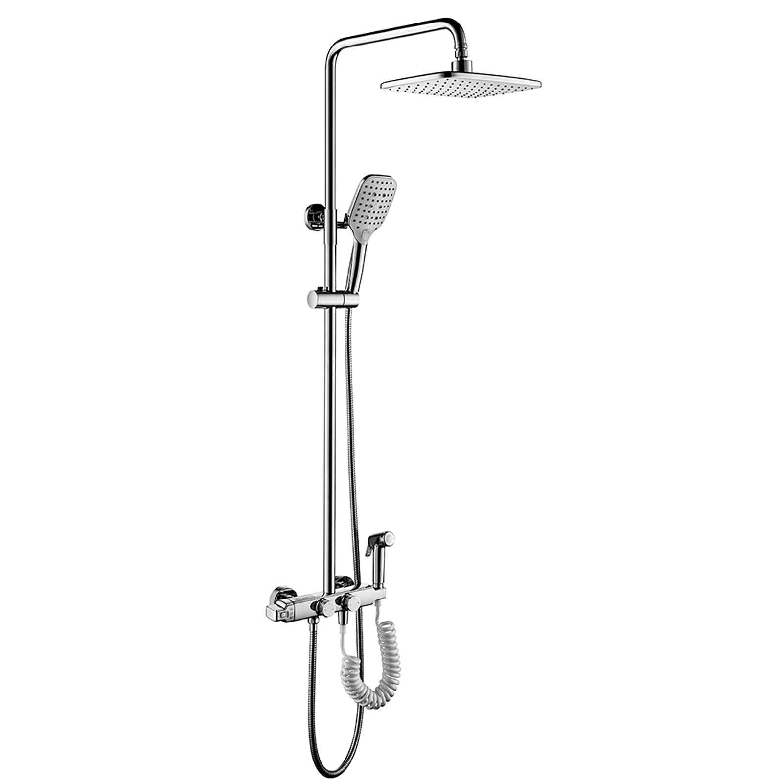 WXPGFEQ Rain Shower System Thermostatic Shower Faucet Set Complete Wall Mounted Shower Combo Set Brass Rain Mixer Shower with Tub Spout, 3 Mode Handheld Shower, Shower Head, Bidet Sprayer,Black