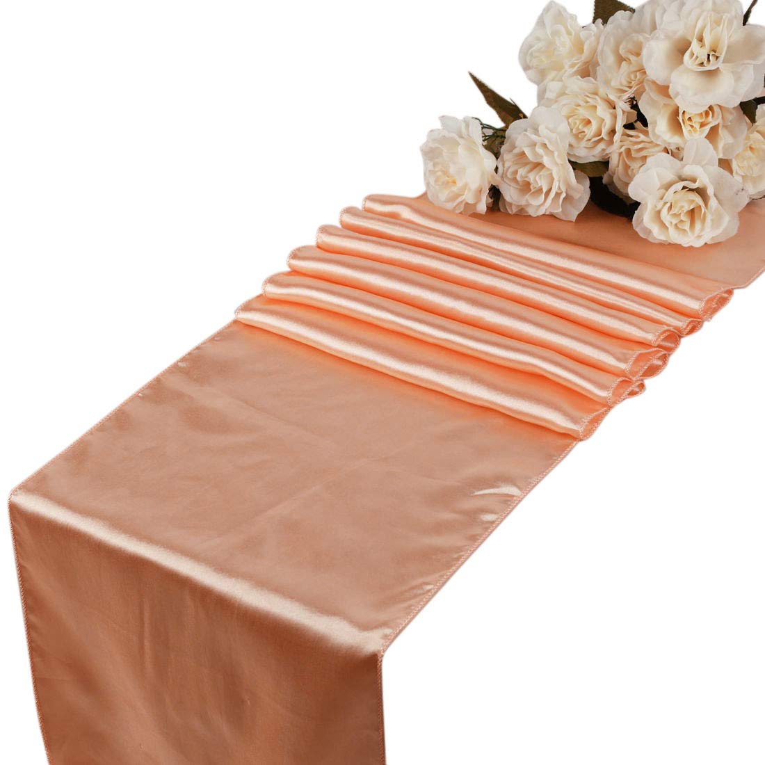eDecor Pack of 20 Satin Table Runners for Wedding Party Event Banquet Dinning Table Decoration 12 X 108 Inch - Peach