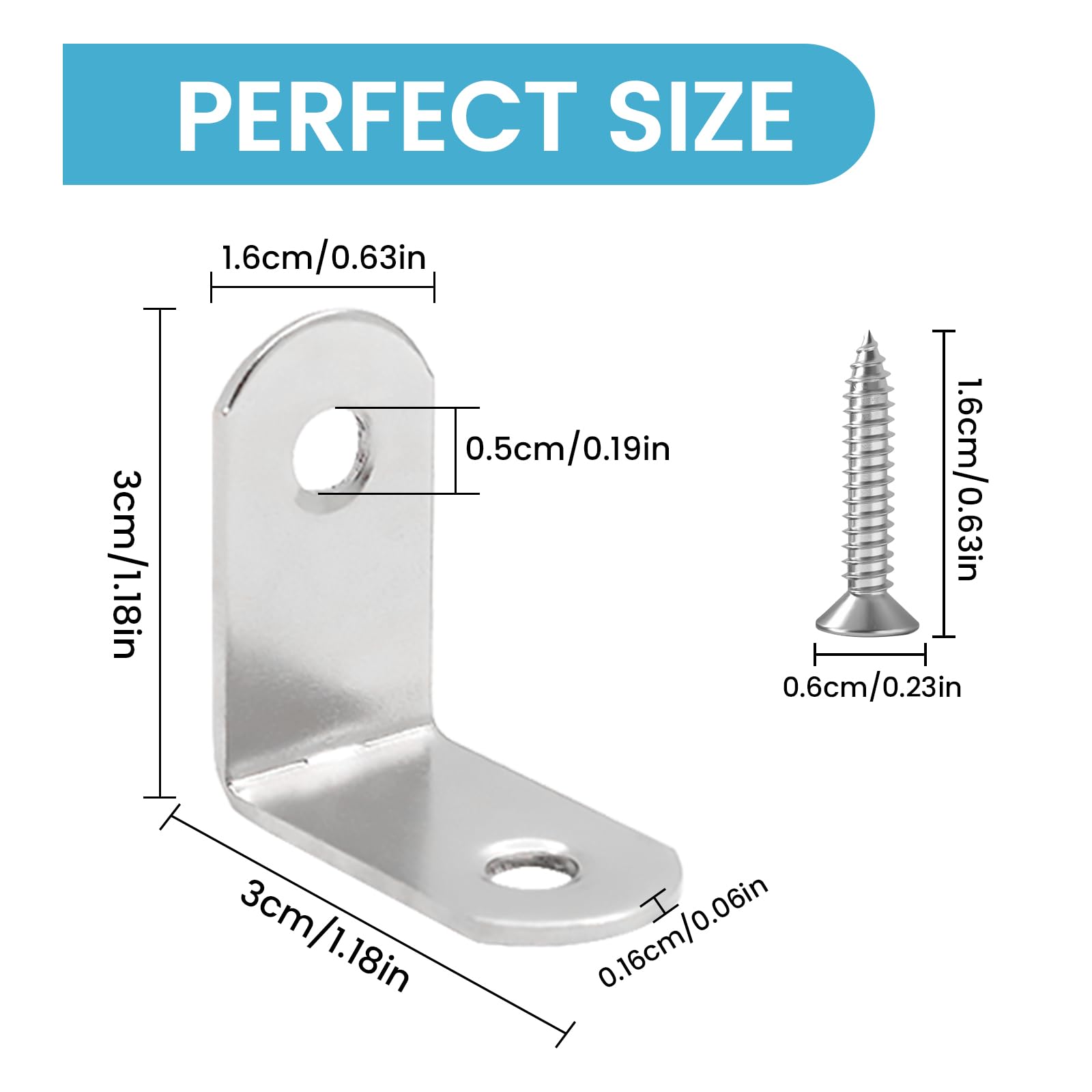 Biqing 20PCS Stainless Steel Bracket 1.1 x1.1 inch (30*30mm) Small L Brackets for Shelves Securing Wooden Frames Tables Chairs Furniture Chairs with Screws Silver - Image 2