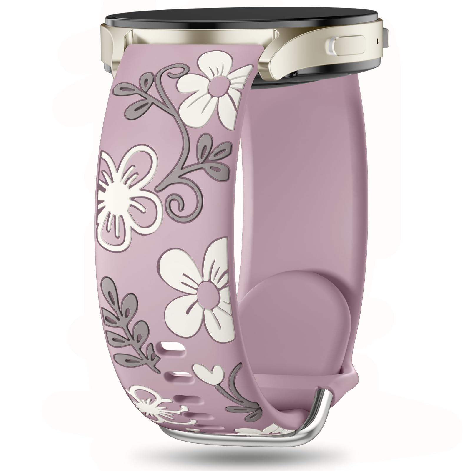 Witzon Floral Band Compatible with Samsung Galaxy Watch 7 Band/FE 6 5 4 40mm 44mm,Galaxy Active 2, 20mm Watch Band Engraved Cute Flower Soft Silicone