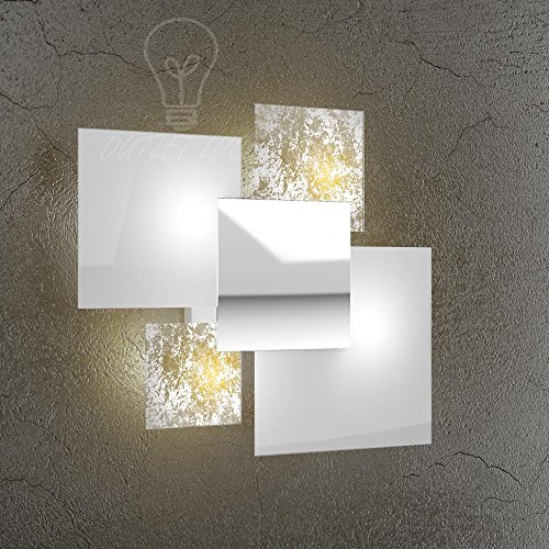 LAMPADA PLAFONE MURO APPLIQUE MODERNA VETRI FOGLIA ORO PIASTRA CENTRALE CROMO TOP LIGHT 1088/45-FO ELEGANTE CAMERA DA LETTO STANZA SUITE CUCINA