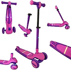 Patinete Infantil Unissex Dobrável e Ajustável 3 Rodas Com Luzes Em Led Cor Rosa DreamLight