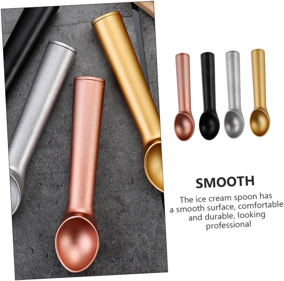 4pcs Aluminum Alloy Ice Cream Scoop with Ergonomic Grip for Even Melon Baller Watermelon Potato Mashing Lightweight Non-stick Food Serving Spoons for Home Cafe Restaurant Use