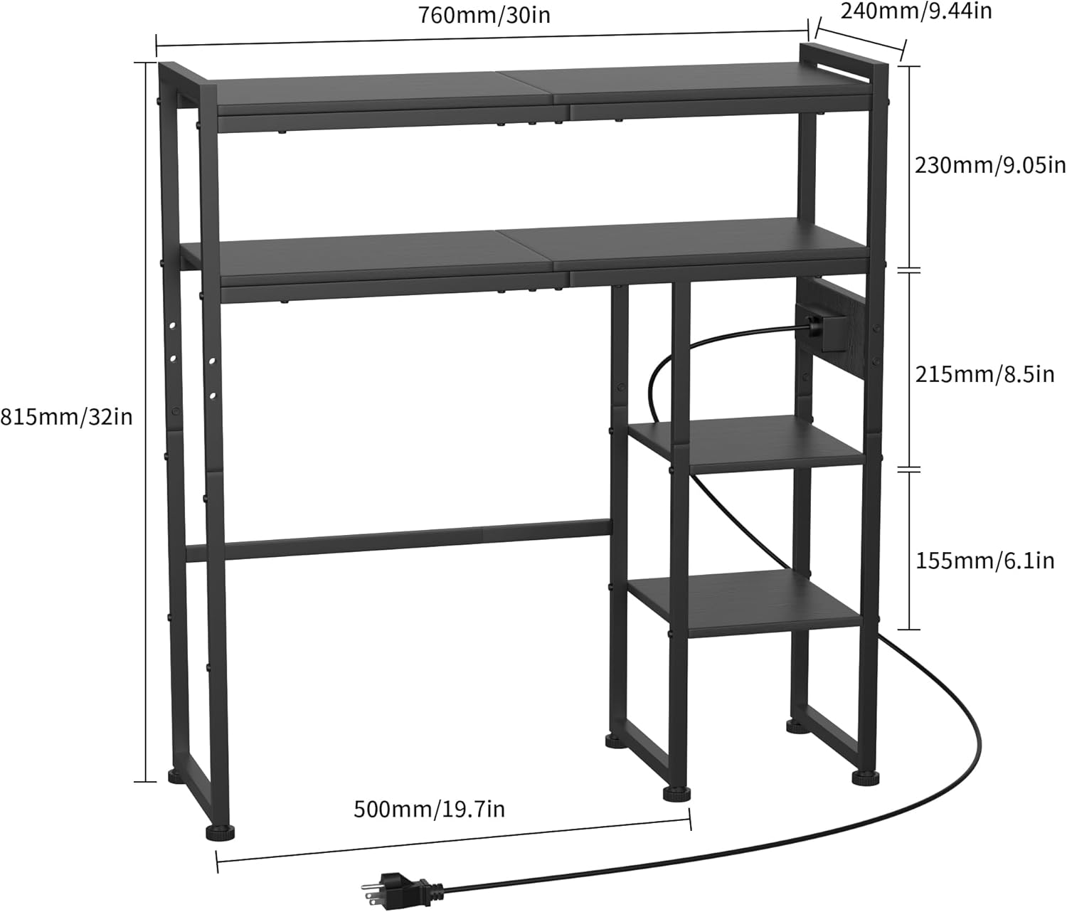 Aetheris Desktop Organizer Shelf, 30 Wooden Office Storage Rack with Outlets, Display Shelf Rack with Light Strip, 5 Tier Desktop Display Rac, Desk Shelf, Desk Hutch for Computer Monitor (Black)