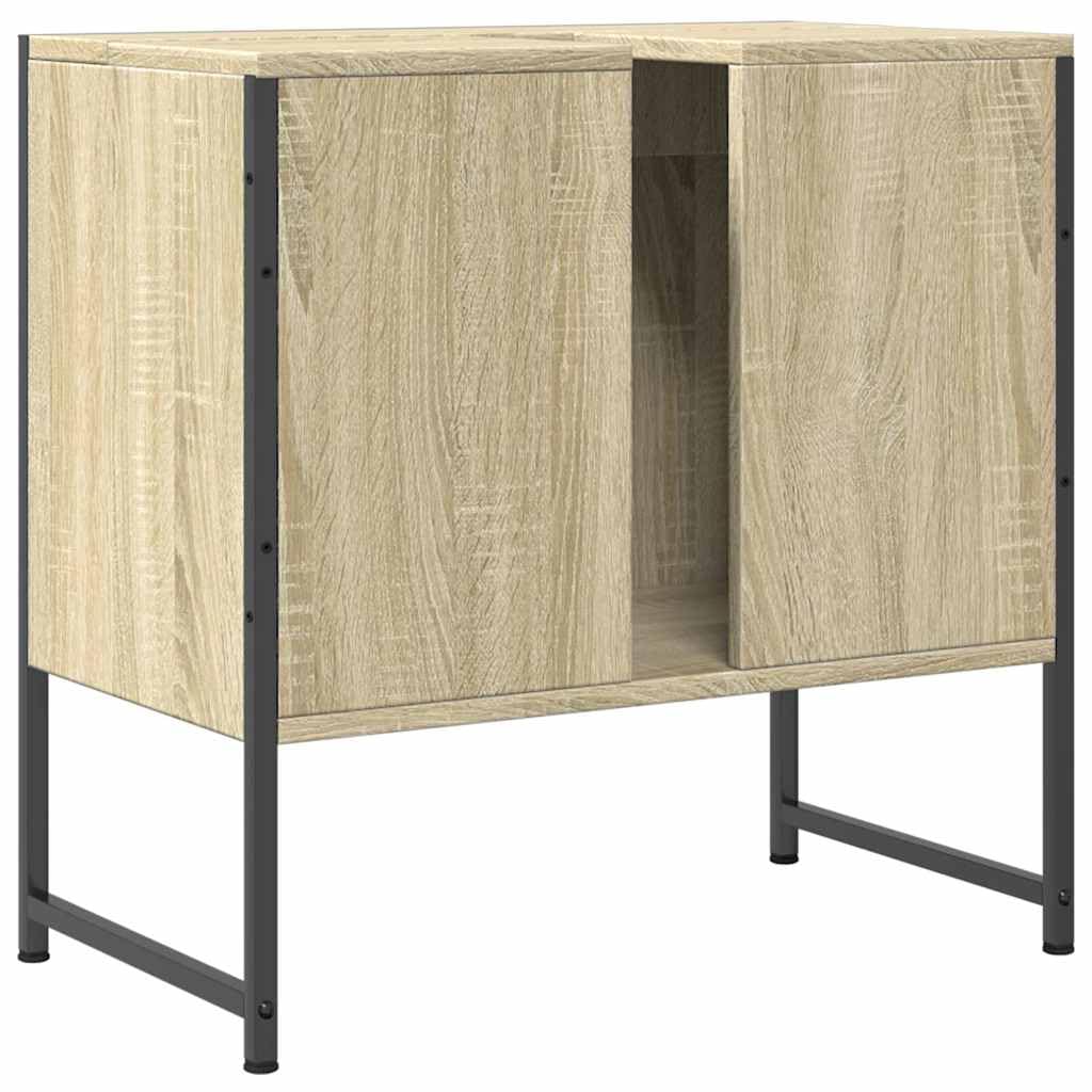 Mobile sottolavabo in rovere Sonoma, 60 x 33 x 60 cm, in legno con vano portaoggetti, mobile da bagno con anta e scomparto per bagno, salvaspazio, adatto per WC e lavabo degli ospiti