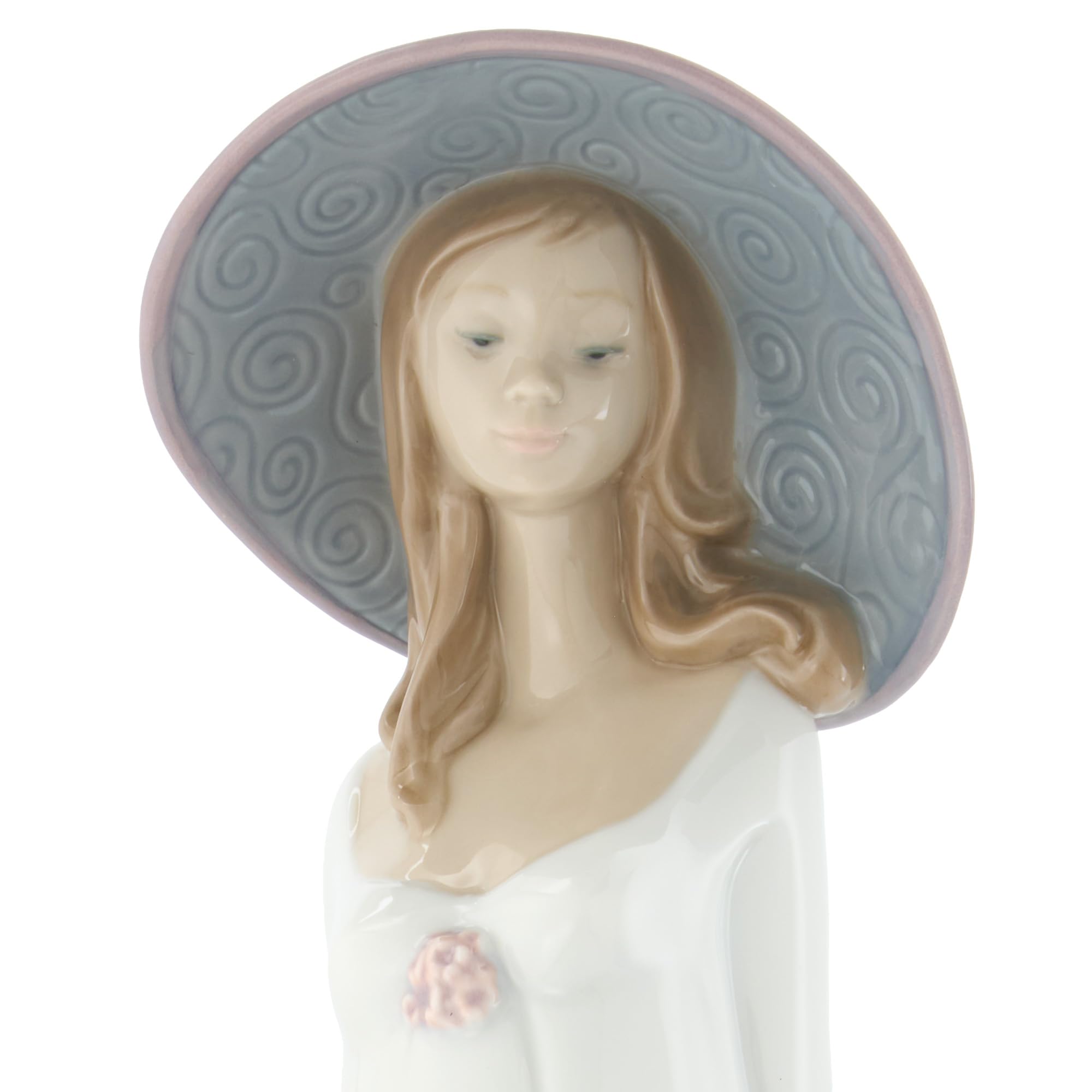 NAO Sol de Primavera. Figura Decorativa de Mujer en Porcelana Brillo. Escultura Ornamental Que Representa a Una Mujer con Vestido Blanco Sombrero para Celebrar la Frescura de la Primavera