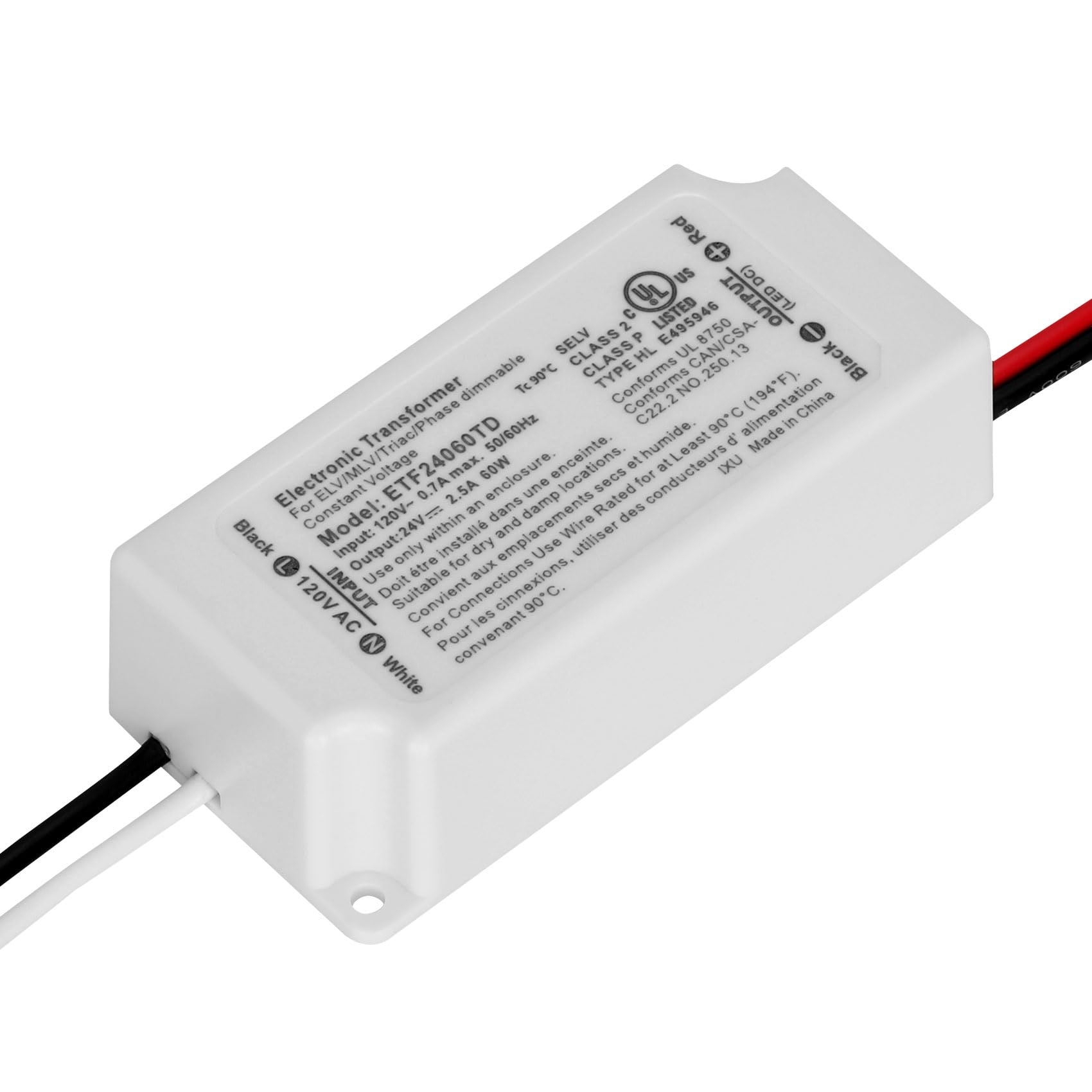 60W Dimmable LED Driver 24V, 120V AC to 24V DC Transformer, Electric Power Supply Adapter, 60W LED Dimming Driver, Electric Power Supply Compatible