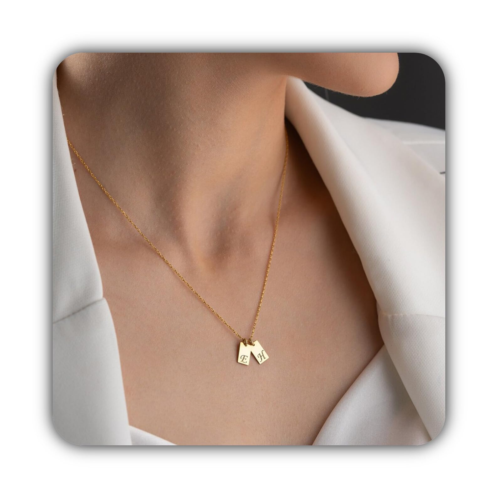 Personalizado inicial etiqueta collar, personalizado plata grabado letra cadena oro dama de honor barra