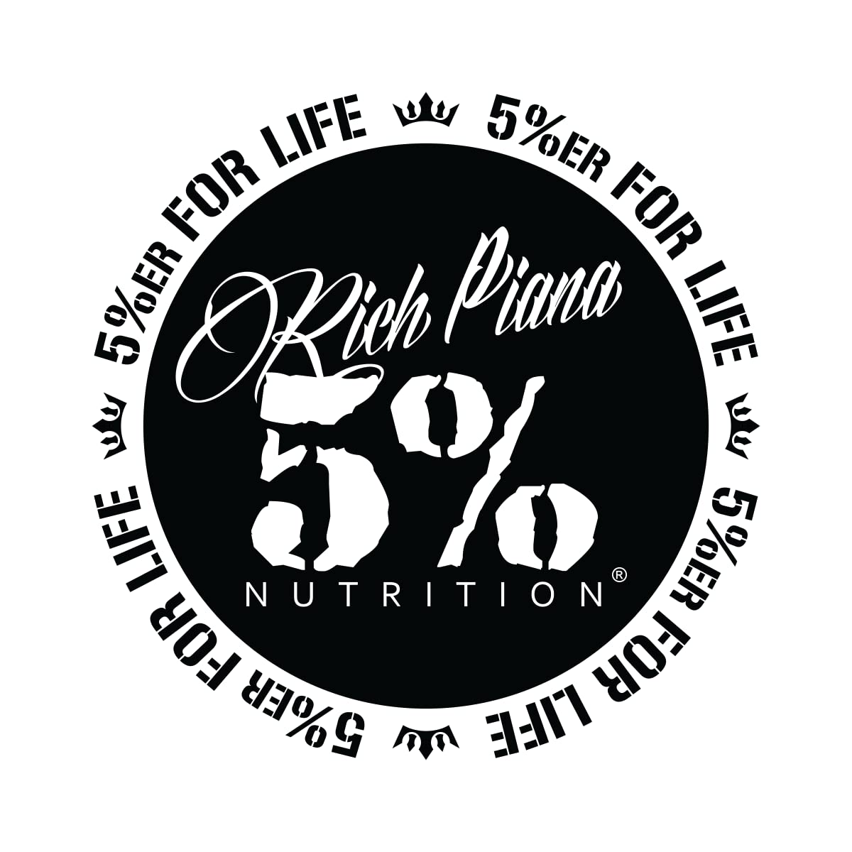 Rich Piana 5% Nutrition 5% ERFORLIFE Black w/White Trim 4-inch Circle Decal #2