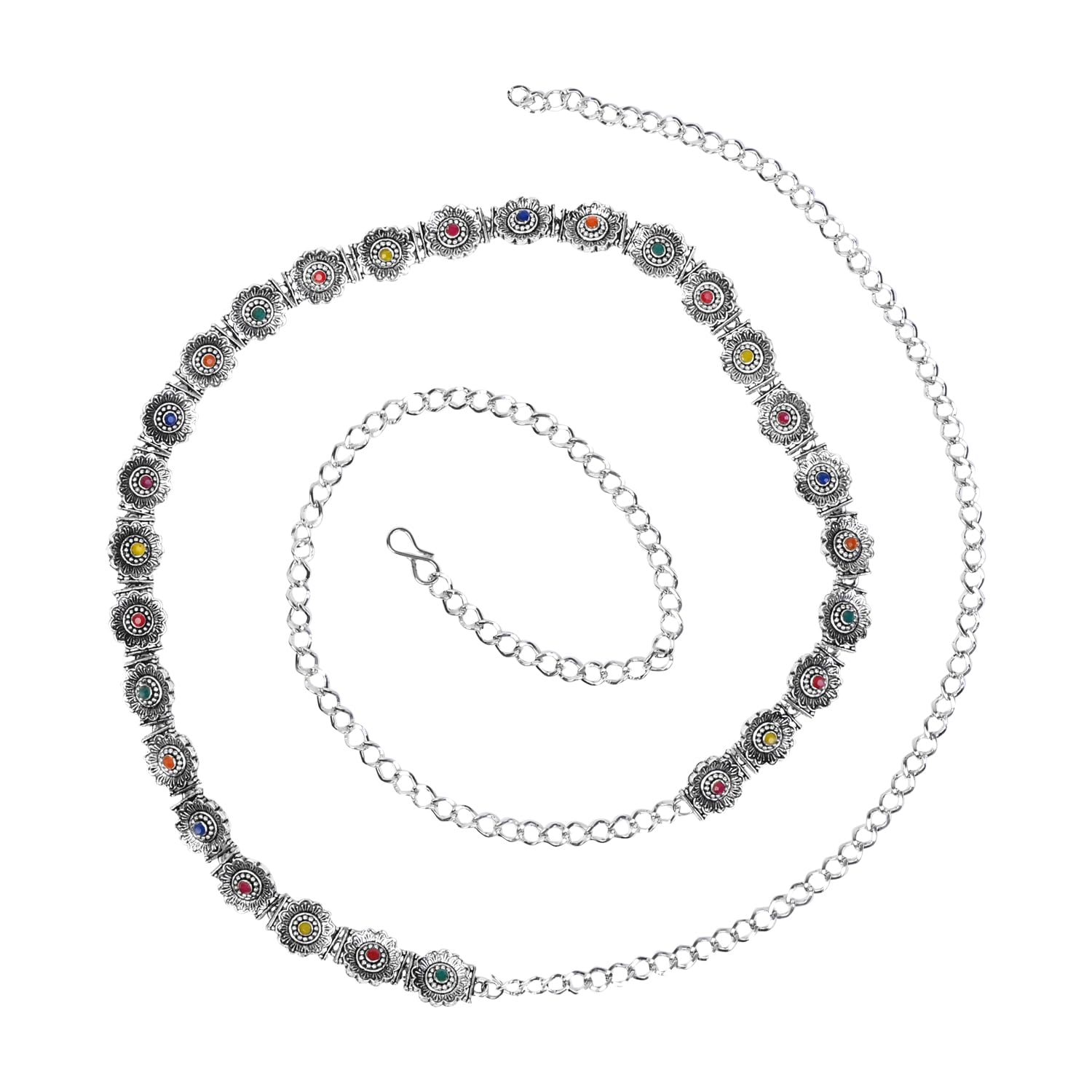 I Jewels Navratri Ethnic Silver Oxidised Floral Design Adjustable Boho Waist Chain/Belly Chain/Kamarband For Women (B064S) (B0DFM1CXY8) Amazon Price History, Amazon Price Tracker