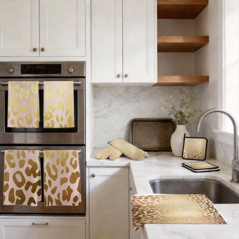 9PCS Golden Leopard Print3 Cucina Decor e Accessori Set