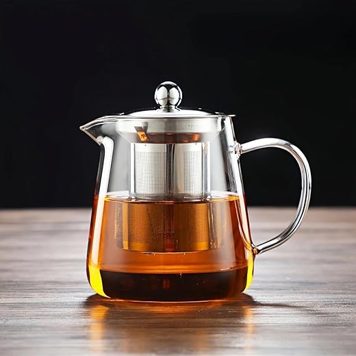 Glass Kettle Tea pot for Gas Stove for Milk Tea, Borosilicate Clear Tea Kettle with Removable 18/8 Stainless Steel Infuser, Teapot Blooming and Loose Leaf Tea Brewer Maker for Camping, Travel (750 ML)
