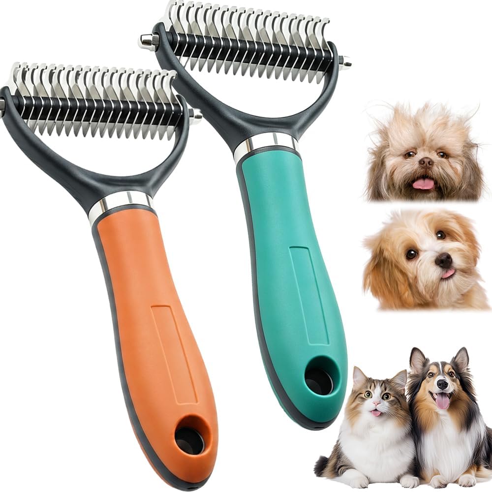 Hundebürste, 2026 Neu Hundebürste Unterwolle Kurzhaar und Langhaar Metallzähne Unterfellbürste Hunde Katzenbürste, Unterwolle Bürste für Katze und Hunde (Grün+ Orange)