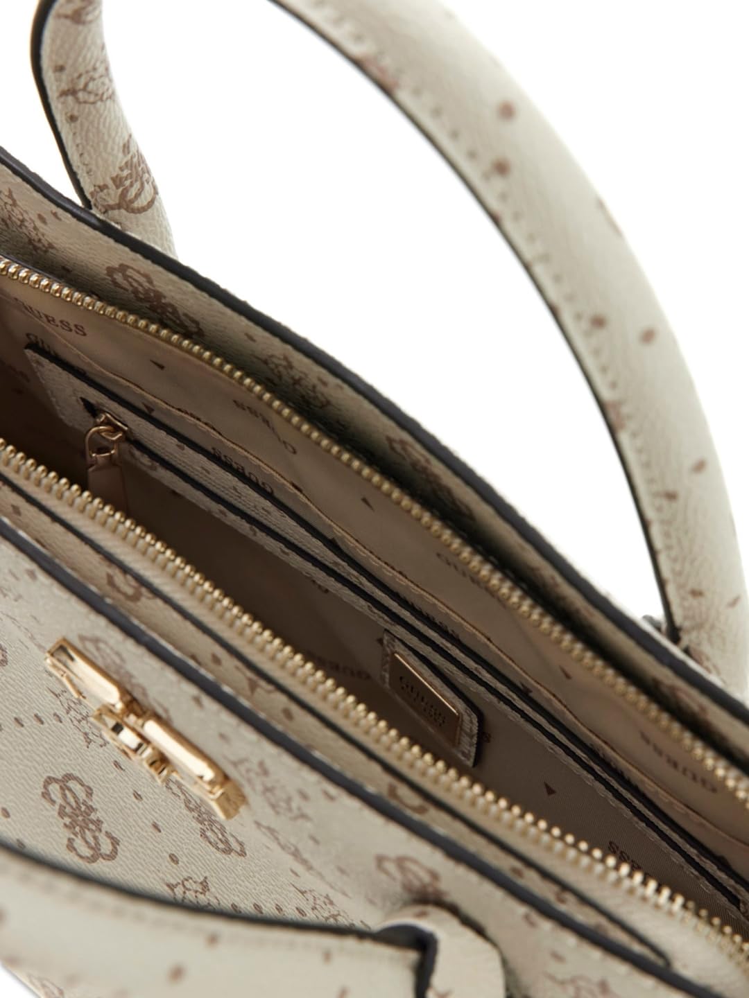 GUESS bolso bandolera Emelie Logo Two Comp Satchel Vanilla Logo crema