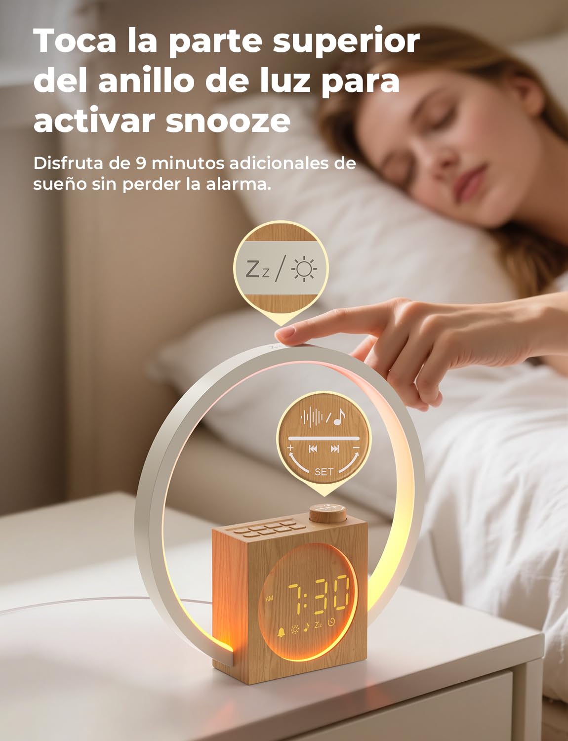 LIORQUE Despertador Amanecer, Despertador Luz Natural Simulación de Amanecer, 12 Modos de Luz, 30 Sonidos Relajantes, Modo de Ayuda para Dormir, Función Alarma y Snooze