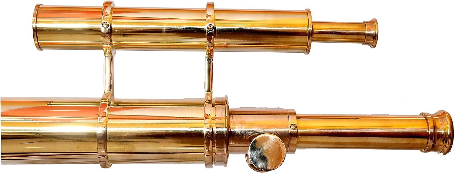 Shiny Finish Double Barrel Telescope nuatical Style Spyglass Floor Standing Wooden handmde Tripod Stand Maritime Height : 62" inches