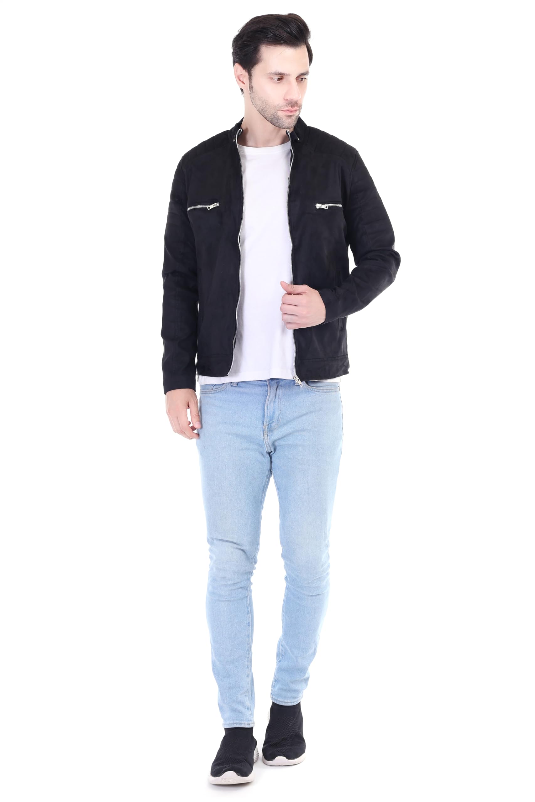 Men’s Black Faux Suede Leather Jacket – Classic Collar, Stylish Winter Wear, Soft Touch Finish, Casual & Party Outfit-picture-40