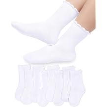 Justay 8 Pairs White Ruffle Socks for Girls, Cotton Frilly Kids Socks