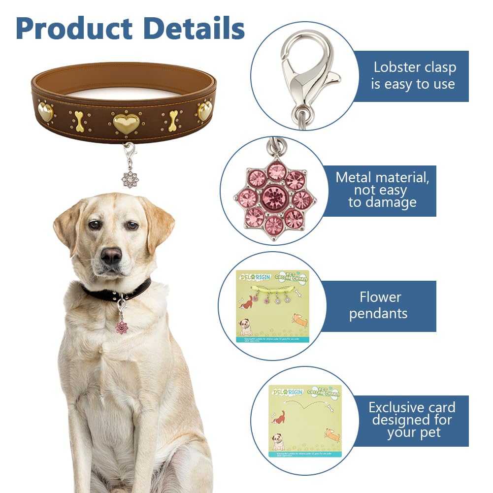 DELORIGIN 4pcs Flower Rhinestone Collar Pendants for Cat Dog 304 Stainless Steel Pet Collar Pendants Clip-on Charms Pet Puppy Necklace Collar for Bag Keychain Pet Jewelry Making Training Home Decor - Image 3