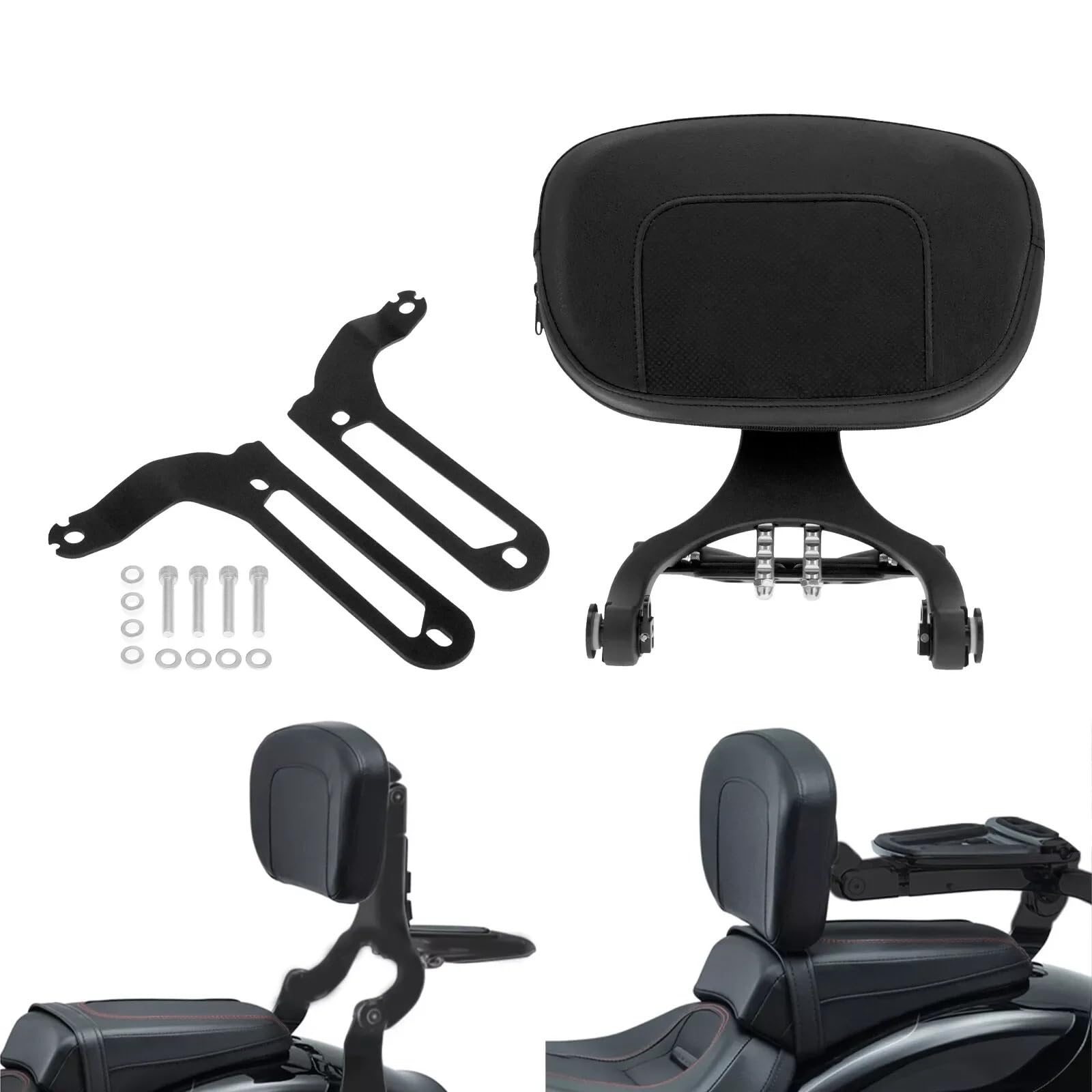 Zdejmowane oparcie motocykla Pasuje do Harley Fat Bob 114 FXFB FXFBS 2018-2025 tylne oparcie motocykla pasażer wielofunkcyjny regulowany sissy bar(Black Pad Chrome Bar)