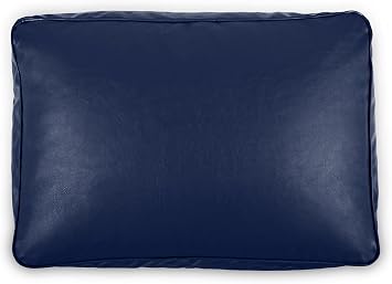 Littens Navy Blue Rectangular Footstool Bean Bag, Soft Faux Leather, Pouffe, Ottoman, Livingroom Low Seat, Piped, Non-Slip (65cm x 45cm x 25cm)