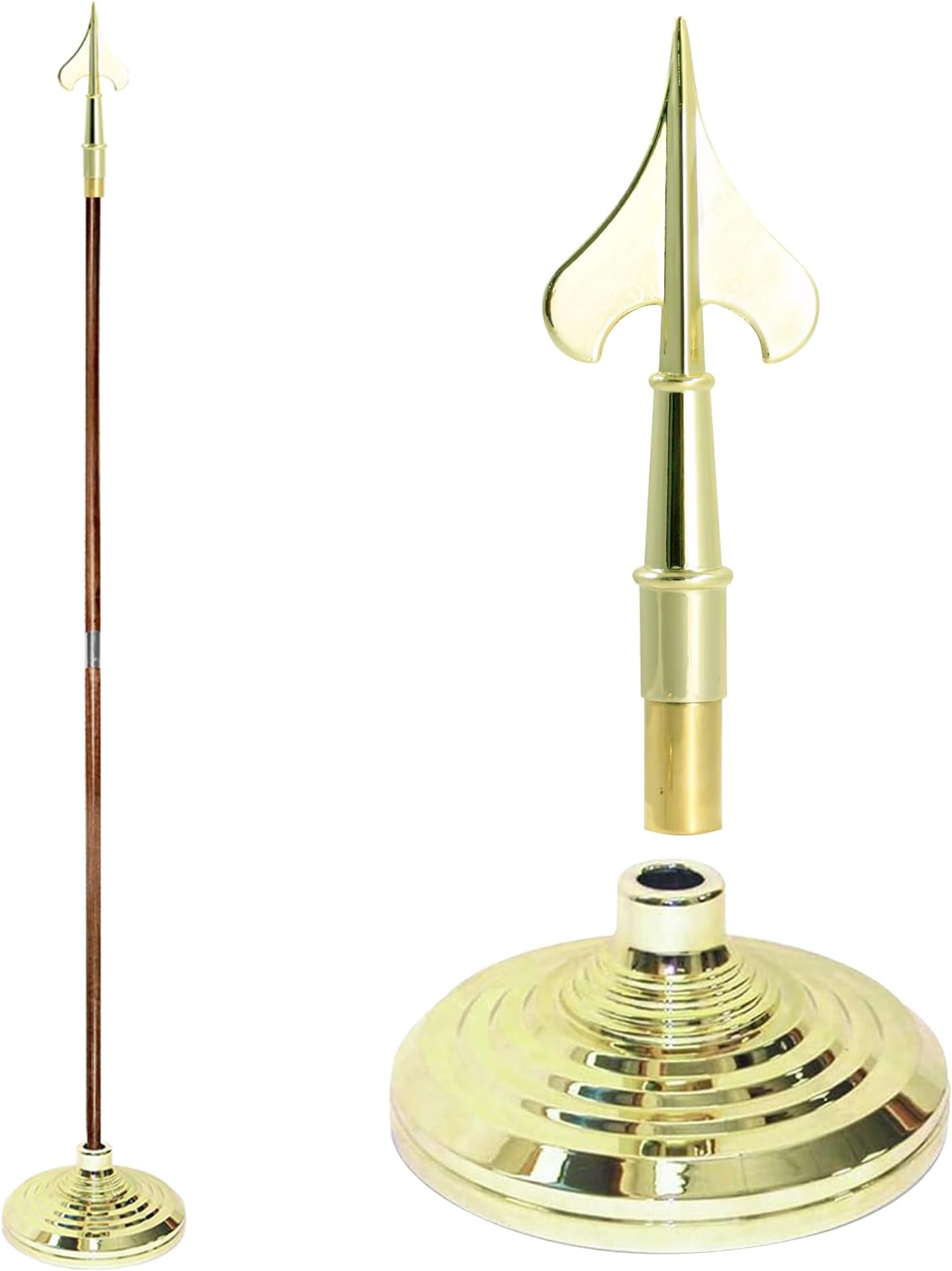 - Super Tough Indoor Flag Pole kit 7ft - Army Spear - Gold Texture Base - Aluminum Flagpole with Brass Finish - Heavy Duty Inside House Flagstaff - Interior Shaft and Stand - No Ensign Included