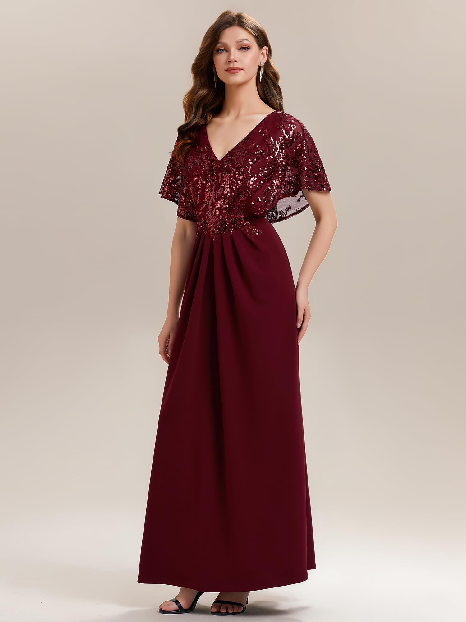 Ever-Pretty Abendkleider Elegant für Hochzeit Lang Chiffon Ballkleider V-Ausschnitt Brautmutterkleid EE02656