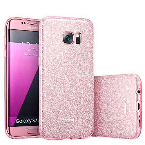 ESR for Samsung Galaxy S7 Edge Case, Luxury Glitter Sparkle Bling Designer Case [Slim Fit, Hard Back Cover] Shinning Fashion Style for Samsung Galaxy S7 Edge Case (Rose Gold)