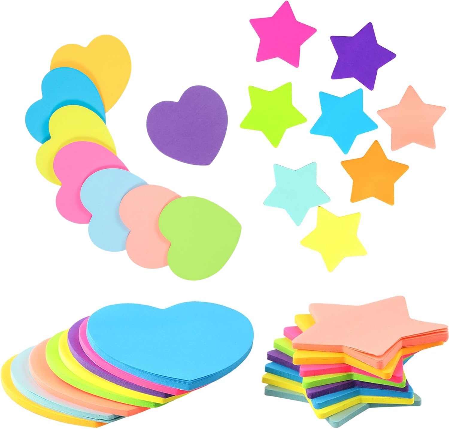 Heanvmyss 16 Pads Self-Adhesive Notepads,Heart Shaped Sticky Notes,Colourful Small Sticky Notes,Colourful Removable Self-Stick Post Pads for School,Office,Home(7cm)