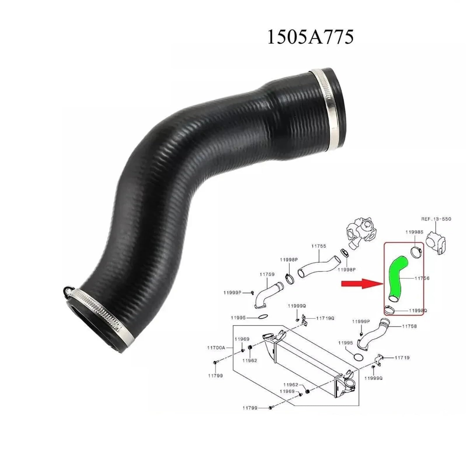 wąż do wody chłodzącej Wąż wylotowy powietrza chłodnicy międzystopniowej 14099W000P pasuje do Mitsubishi Pajero Sport L200 Triton KL1T KJ0T 2.4D 4N15 Wąż chłodnicy 1505A775