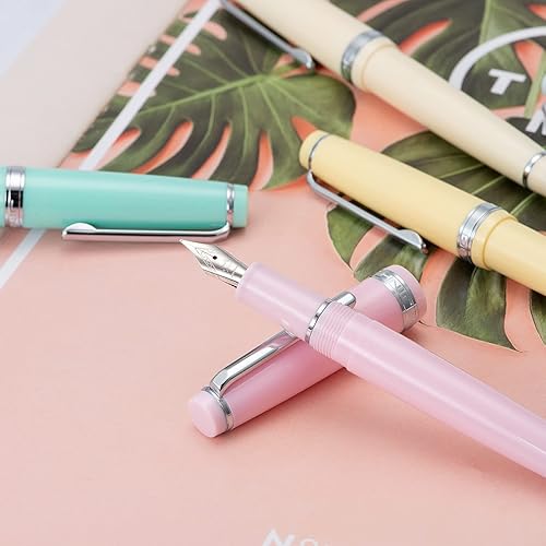 Miniatura 4 de Jinhao 82 Pluma estilográfica de acrílico rosa, plumín extrafino de iridio, diseño clásico, pluma de escritura suave con convertidor de tinta (con