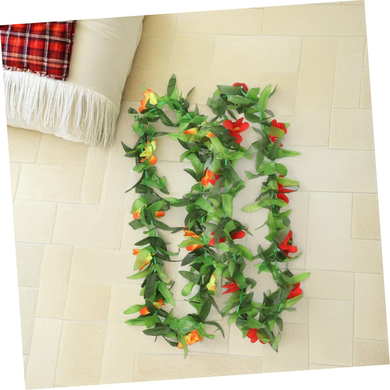 SOLUSTRE 12pezzi Hawaiane di Fiori Tropicali di Collane Festive Foglie Verdi per Decorazioni di Feste Luau Vacanze in Spiaggia e Feste Estive in Piscina