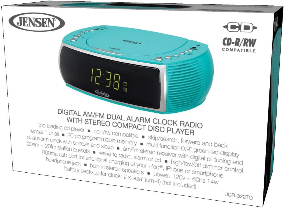 Amаzоn Crаzу 🔥 Dеаlѕ Jensen Turquoise Modern Home CD Tabletop Stereo Clock Digital AM/FM Radio CD Player Dual Alarm Clock Stereo CD Top-Loading Disc Player | USB Charging Port DV 5V 800mA | Headphone Jack | 0.9 Display Gеt Dіѕсоunt 70% Prісе Jensen Turquoise Modern Home CD Tabletop Stereo Clock Digital AM/FM Radio CD Player Dual Alarm Clock Stereo CD Top-Loading Disc Player | USB Charging Port DV 5V 800mA | Headphone Jack | 0.9 Display