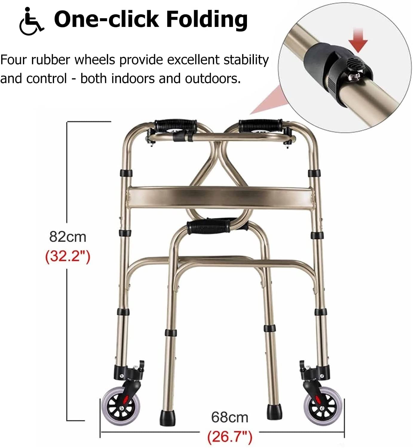 Andador Plegable con un Solo Clic con 2 Ruedas para Adultos y Personas Mayores, Andador médico 2 en 1, Andador Todo Terreno, soporta hasta 330 Libras (Andador Azul) (Andador Gris+Asiento)