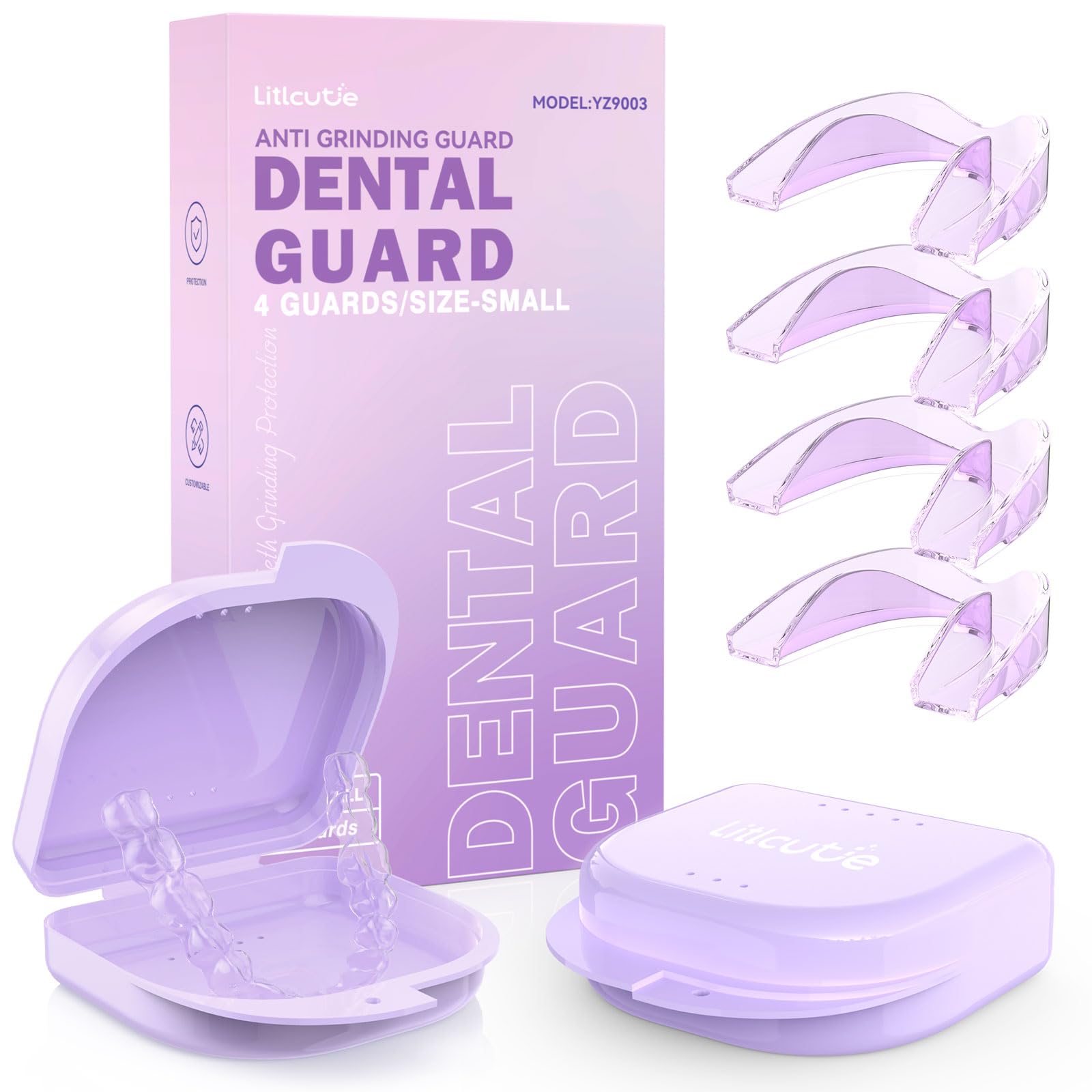 Litlcutie Protector Bucal para el Rechinamiento de los Dientes por la Noche, Protectores Nocturnos para el Rechinamiento de los Dientes con Estuche de Espejo 2x 5X,4 Paquetes, Morado
