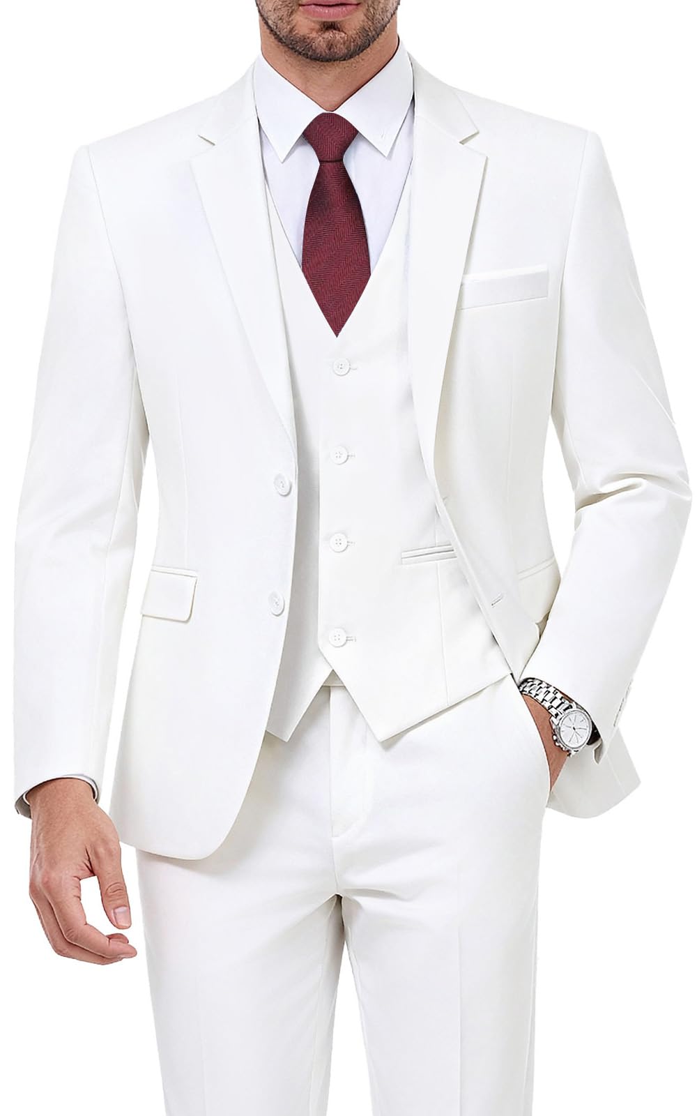 WEEN CHARM Men's 3-Piece Slim Fit Suit Set-2-Button Blazer,Vest &amp; Pants-Formal Wedding,Prom,Party &amp; Business Tuxedo
