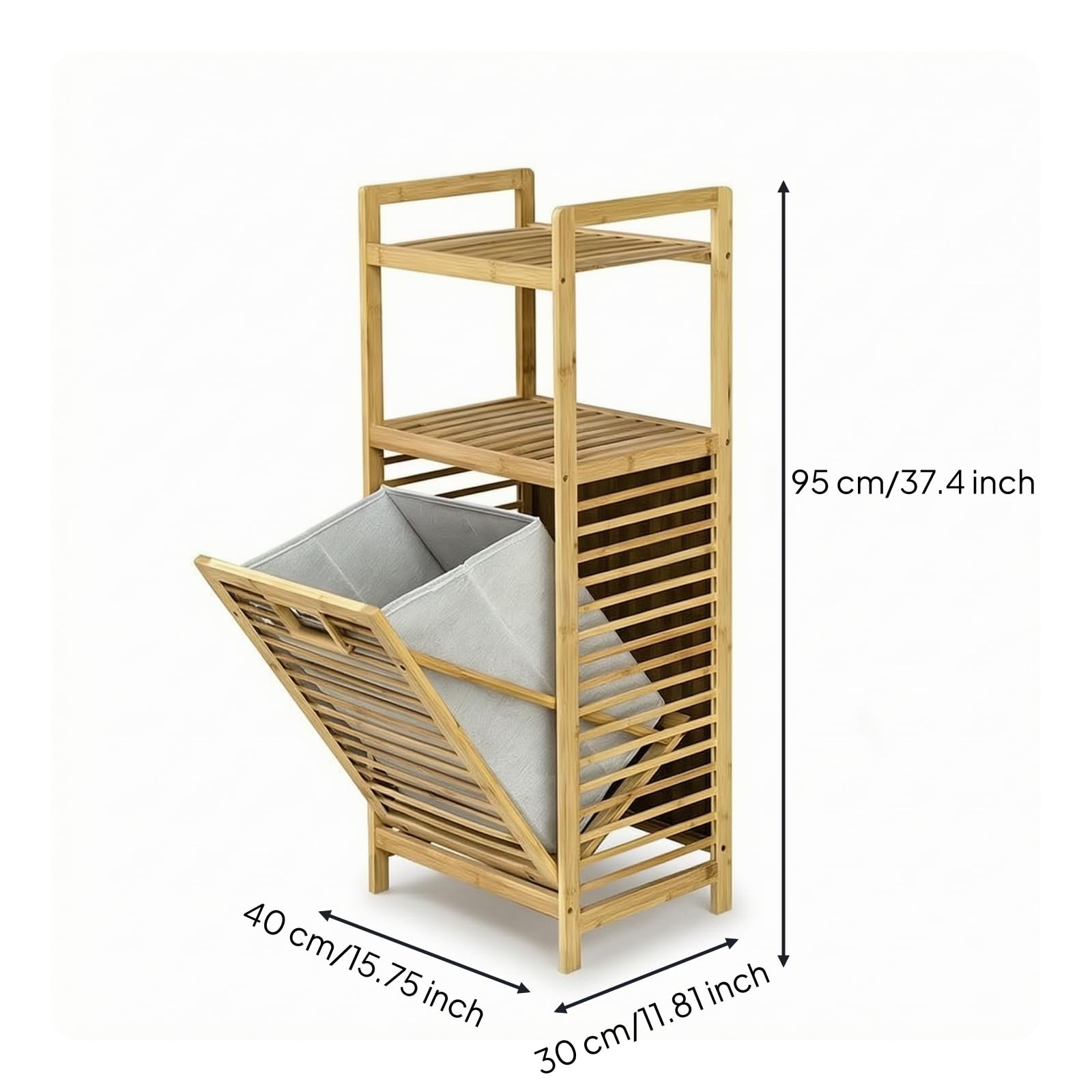 Cesta Porta Bucato Organizzatore Scaffalatura Portasciugamani Ripiano Portabiancheria Mobile Verticale in Bambù con Cesto Tilting Integrato per